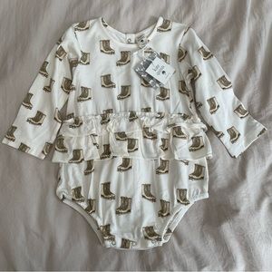 Kate Quinn Ice Skates Print Onesie w/ Ruffle Bottom